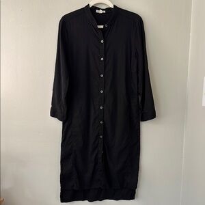 Eileen Fisher Mandarin Collar Linen Blend Button Down Shirt Dress